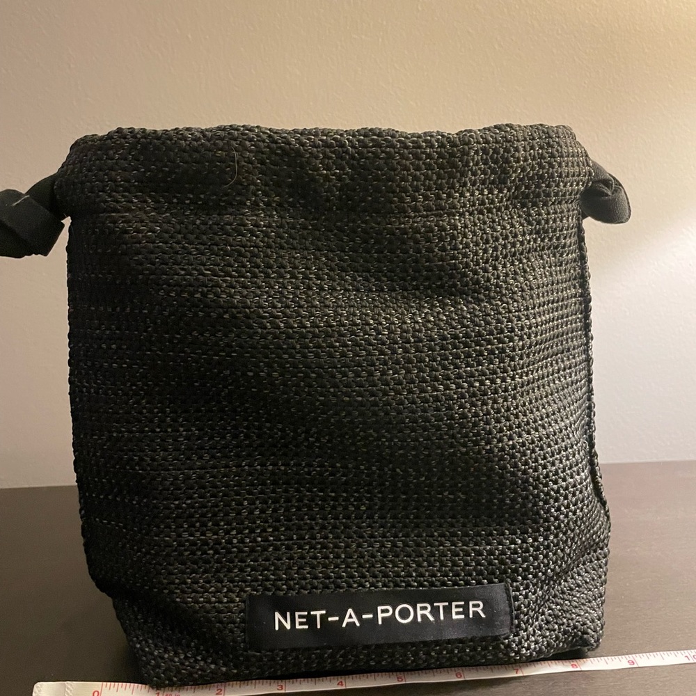 Net-a-Porter Black Woven Lined Pouch Toiletry Travel Bag 9x9x4 NEW